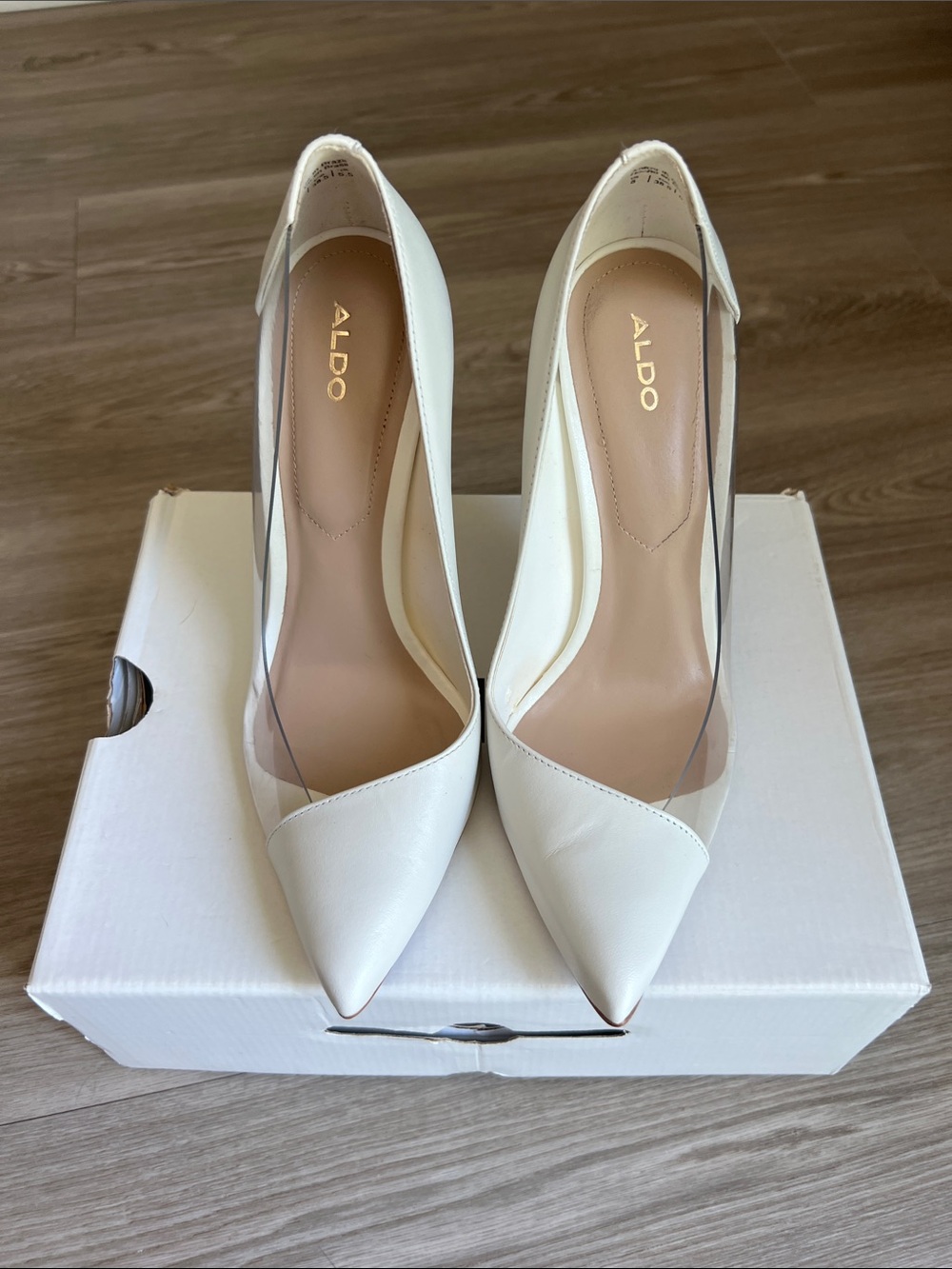 Aldo White Pointed Toe Clear Panel Pumps